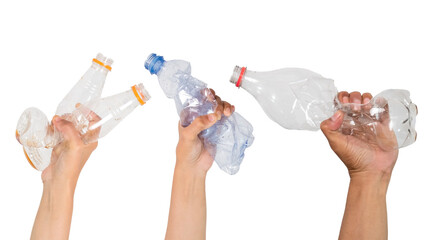  Human hand-holding waste plastic bottles for recycling, Environmental pollution