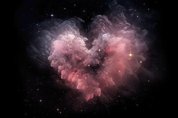 Wall Mural - heart-shaped nebula with shooting stars and twinkling stars, created with generative ai