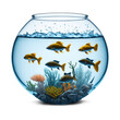 Beautiful fish in a fishbowl isolated on transparent background. Generative AI
