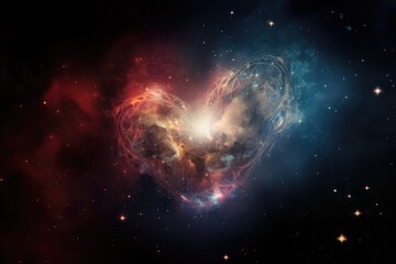 Canvas Print - heart within nebula, surrounded by swirling stars and dust, created with generative ai