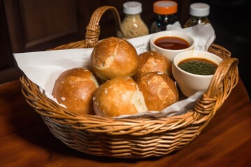 Sticker - breadbasket overflowing with warm, crusty rolls, perfect for dipping in hot soup, created with generative ai