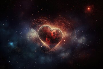 Canvas Print - heart, beating within the heart of a nebula, with stars in the background, created with generative ai