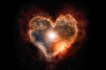 Wall Mural - a heart-shaped nebula, with a star shining at its center, created with generative ai