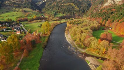 Wall Mural - Aerial view of Trzy Korony mountain in Pieniny in autumn, Poland.