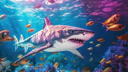 Wall Mural - shark in vibrant colors, Sunny Nature photo