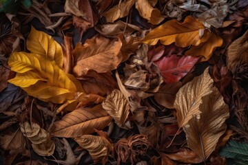 Poster - bundle of fallen leaves with variety of shapes, sizes, and textures, created with generative ai