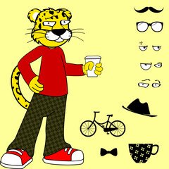 Wall Mural - young leopard character cartoon wearing hipster clothing style expressions pack collection in vector format