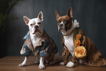 Canvas Print - feline and canine models in coordinated outfits, showcasing each designer's unique style, created with generative ai