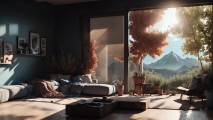 Wall Mural - 3d rendering of an empty. dark warehouse. generative ai