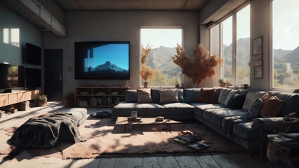Wall Mural - Empty Grunge Basement Room. Generative AI