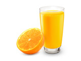 Fresh orange juice with fruits, transparent background