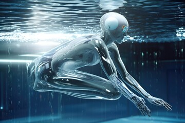 Wall Mural - alien swimmer, gliding through liquid environment in sleek and futuristic competition, created with 