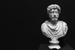 Marcus Aurelius, Roman emperor and philosopher of second century AD. Marble sculpture. Isolated, black and white, copy space. Classical art and history. Selcuk (Ancient Ephesus), Turkey