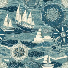 Naklejka na meble Seamless marine pattern. Marine background generated with AI technology