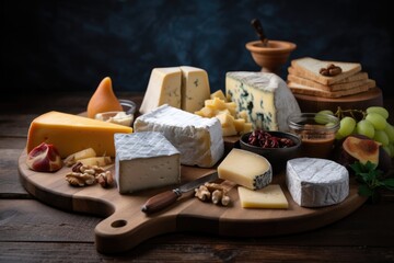 Sticker - classic cheeseboard with variety of ferments and cheeses, created with generative ai