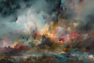 Wall Mural - abstract and surreal landscape with floating clouds and otherworldly colors, created with generative