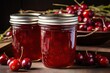 jar of tangy cherry preserves with a beautiful red color, created with generative ai