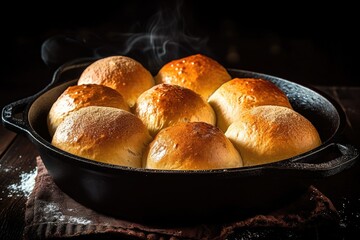 Sticker - pan of warm, crusty bread rolls with enticing aroma, created with generative ai