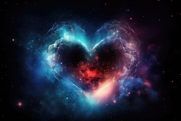 Wall Mural - abstract heart, with stars and nebulae forming the background, created with generative ai