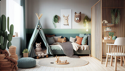 Wall Mural - Children room scandinavian. Generative AI