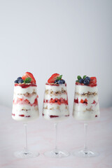 Poster - Strawberry milk yogurt desert in glasses