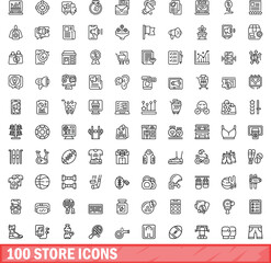 Sticker - 100 store icons set. Outline illustration of 100 store icons vector set isolated on white background