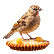 Sparrow Sitting On A Cake  Isolated On The Transparent Background PNG. AI Generative.