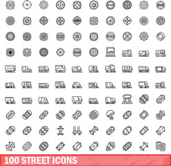 Canvas Print - 100 street icons set. Outline illustration of 100 street icons vector set isolated on white background