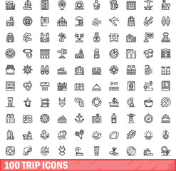 Canvas Print - 100 trip icons set. Outline illustration of 100 trip icons vector set isolated on white background