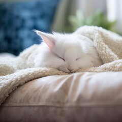 Canvas Print - Satin Angora Bunny in a Cozy Setting, A Picture of Serenity