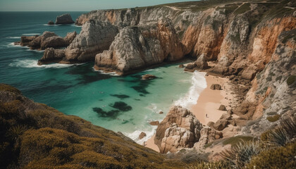 Poster - Majestic stone arch on turquoise waters edge generated by AI