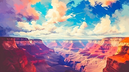 Grand canyon national park illustration landscape. Abstract colorful minimal style digital graphic art painting. Digital illustration generative AI.