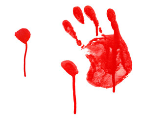 Wall Mural - Bloody handprint smudged, red spray stain isolated on white