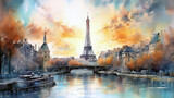 Fototapeta Paryż - watercolor cityscape Paris , generative ai