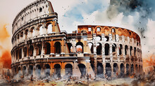Colosseum Watercolor Illustration , Generative Ai