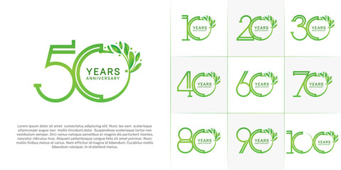 set of anniversary logotype green color and ornament for special celebration event