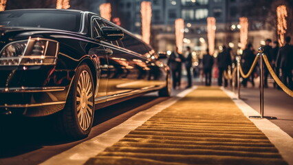 red carpet entrance and limousine with generative ai.