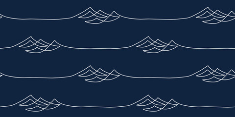 Blue seamless wave pattern drawn with one continuous white line.