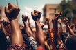 Raised fists in juneteenth and african liberation day celebration. Generative AI.
