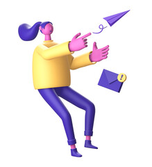 3D Character with mail or email and paper plane for UI UX web mobile apps social media