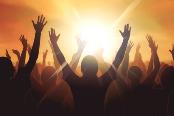 Wall Mural - christian concept, Christian worship with raised hands, Generative AI