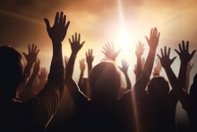 Christian Concept, Christian Worship With Raised Hands, Generative AI