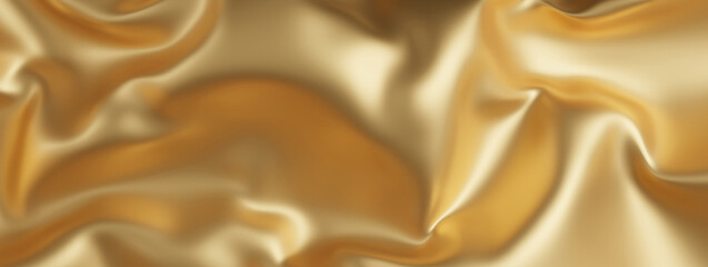 Golden satin silk, luxury fabric background with copy space