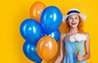 © be free - girl with balloons at mothers day in studio. girl with balloons at mothers day