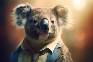 Anthropomorphic koala dressed in a suit like a businessman. Business Concept. AI generated, human enhanced