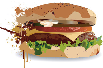 Wall Mural - A vector burger in a splashy style.