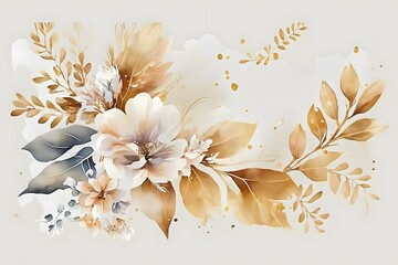 soft gold and white background watercolor flower high quality design. flowers watercolor manual comp