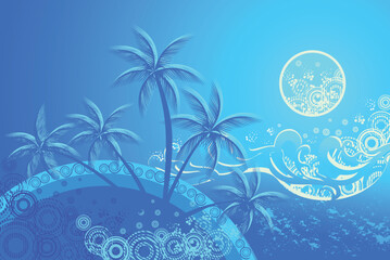 Wall Mural - tropic beach night vector