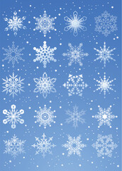 Sticker - 24 beautiful cold crystal gradient snowflakes - vector illustration. Fully editable, easy color change.