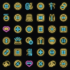 Wall Mural - Cloth buttons icons set outline vector. Fashion circle. Sew yarn neon color on black